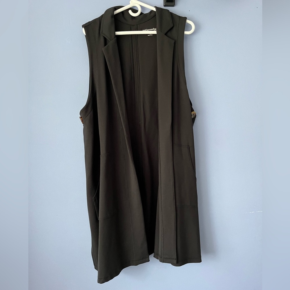Soft Surroundings Long Cardigan Vest Black 1X Zipper Back Detail